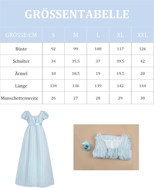 Fiamll Regency Dresses Women's Empire Waist Victorian Ball Gown Regency Dress from 19th Century Parties, blue, M