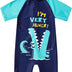Ewbob Boy Swimsuit Sun Protection Short Sleeve Bathing Suit Kids Crocodile All in One Piece Swimwear Ages 18 Months to 6 Years Swim Costume for Swimming Lessons, Beach and Pool, 4-5Y