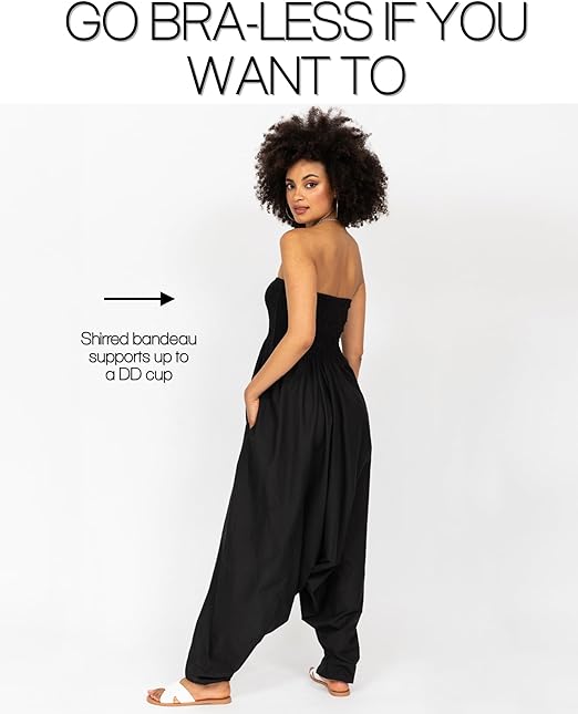 Cotton Maxi Harem Trouser Jumpsuit Black (One Size)