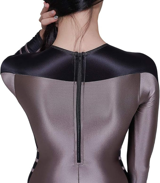 LEOHEX Surfing Long Sleeve Sexy Shiny Smooth One Piece Swimwear Women's Swimsuits