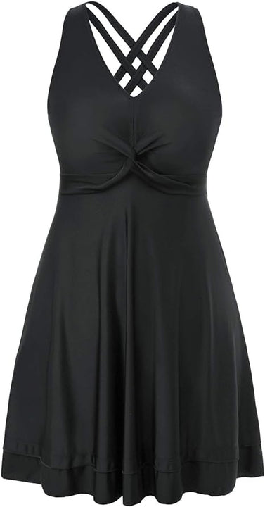 Hanna Nikole Women Plus Size High Waisted Swimsuits Tummy Control Swimdress 18W Black