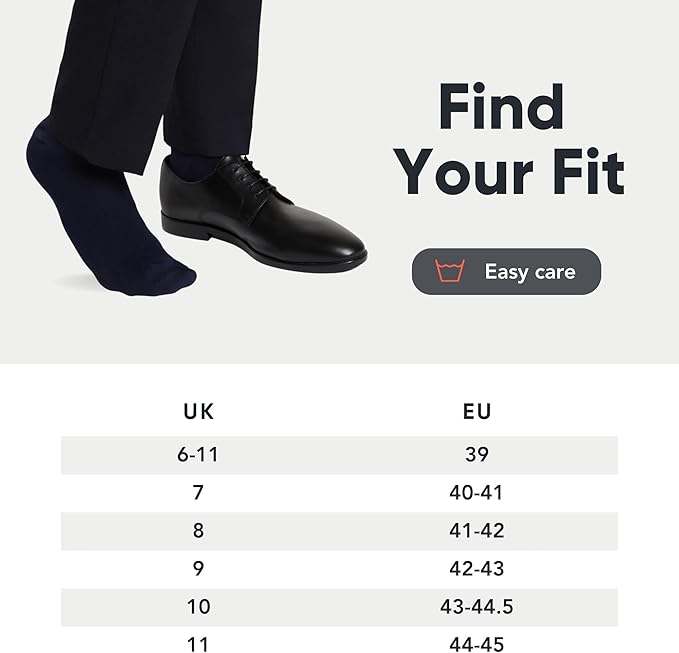 FM London 5-Pack Plain Mens Socks - Comfortable Charcoal, Navy & Black Socks for Men - Smart Dress Look - Suitable for Work and Casual Wear - Cotton Rich, Breathable, Stain Resistant and Durable