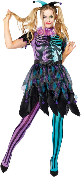 amscan 9914858 - Women's Haunted Harlequin Lady Adults Halloween Fancy Dress Costume Size: 12-14