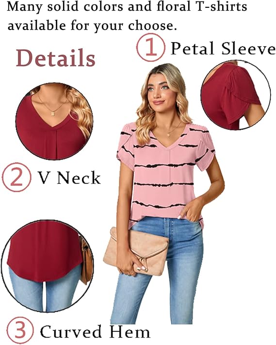 Bestbee Womens Short Sleeve Tops, Ladies Summer Tops Cute V Neck Shirts Plus Size Casual T-Shirts Loose Fit Blouses, Blue-Khaki, 2XL