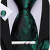 Barry.Wang Mens Green Tie and Clip Floral Silk Wedding Necktie Handkerchief Cufflinks Set Formal Party