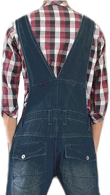 True Face Unisex Dungarees Denim Men Jumpsuit Women Onesie All in One Dark Wash Blue, Large