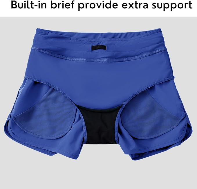 Willit Women's 3" Swim Board Shorts Swimming Bottoms with Brief Liner Quick Dry UPF 50+ Royal Blue M