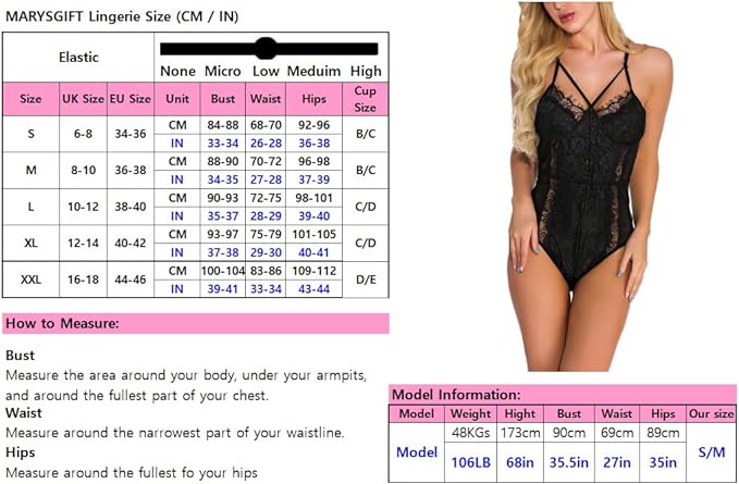 marysgift Lace Bodysuit Mesh Babydoll Corsets for Women Transparent Breathable Nightwear V Neck Ladies Sheer Leotard Plus Size Lingerie Set Black 2XL UK 16-18