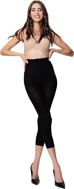 POSE Capri Leggings for Women | 3/4 Length Leggings Made of 80 Denier Microfibre | Tear Resistant Opaque Solid Coloured Leggings | 17 Juicy Colours | M/L, Black