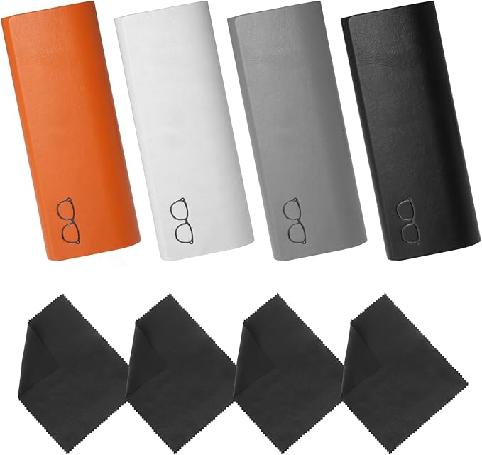 KATIMI 4PCS Glasses Case Hard Shell PU Leather Women Men, Magnetic Hard Glasses Case with 4 Cleaning Cloth for Sunglasses Storage, Portable Hardshell Eyeglasses Case (4 Colours)