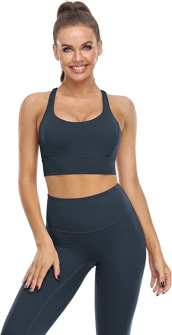 icyzone Sports Bras for Women Medium Impact Padded Strappy Workout Yoga Running Bra Top