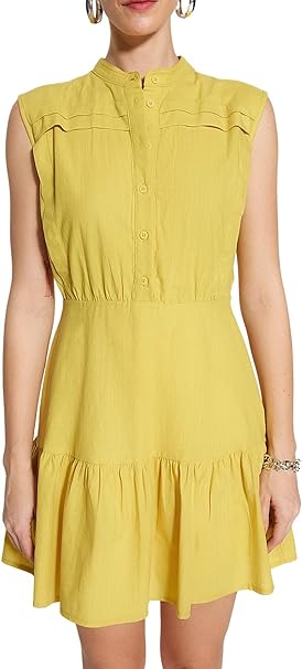 Trendyol Women's Shirt Regular fit Woven Dress, Yellow, 36