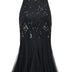 aifuu 1920s Flapper Fringed Sequin Dress Roaring 20s Fancy Dress Gatsby Costume Dress V Neck Vintage Beaded Evening Dress (All Black, L)