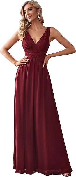 Ever-Pretty Women's Sleeveless A Line High Waist Chiffon Long Lace Formal Dresses Burgundy 16UK