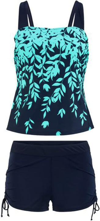 Women's Swimming Two Piece Tankini Sets Push up Tummy Control High Waisted Swimsuits 2 Piece Swimwear Bathing Suit Beach Wear Tankini Top with Shorts for Ladies (bobo bikini Lake Blue, L)