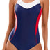 Veranobreeze Women's Sports One Piece Swimsuit Racerback Black Sports Swimwear for Women (Siren Red/Dark Blue/White, UK12)