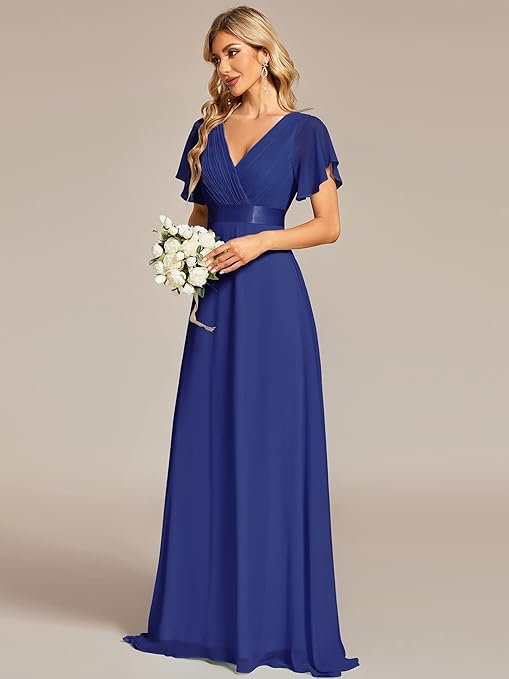 Ever Pretty Glamorous Double V-Neck Ruffles Padded Evening Dress, Sapphire Blue1, 18 UK