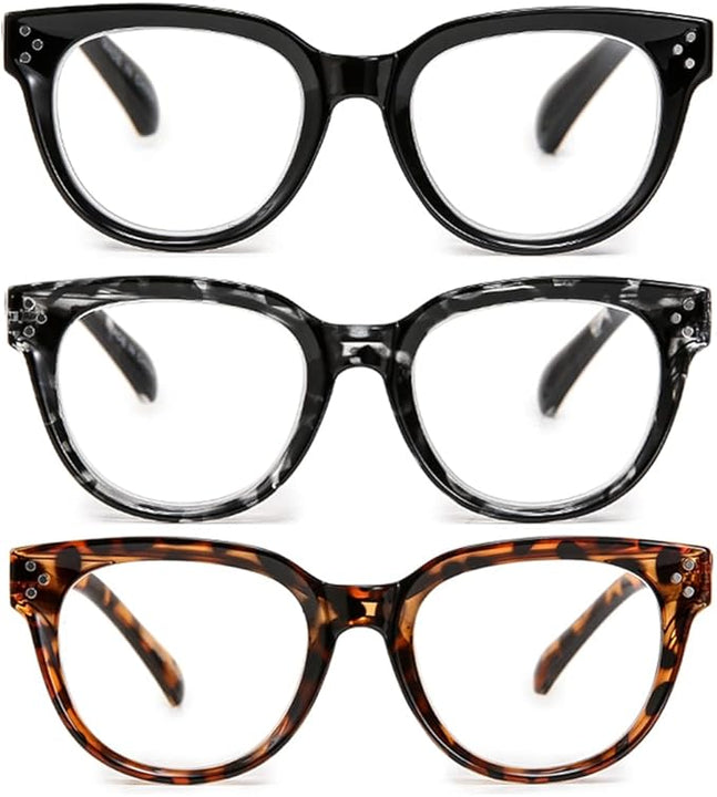 Vecien Reading Glasses Oversized for Women Large Frame Big Lens Readers Spring Hinge Retro 3 Pack +1.75