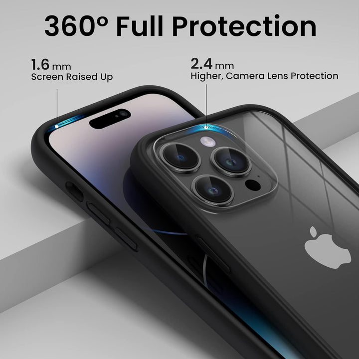 ORNARTO Compatible with iPhone 14 Pro Case 6.1",Bumper Case with 2 x Screen Protector Liquid Silicone Gel Rubber Case Full Body Protection Removable Clear Back Cover for iPhone 14 Pro-Black