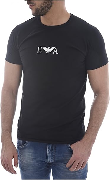 Emporio Armani Mens Essential Monogram With Crew Neck T-Shirt, Black/Black, XL UK