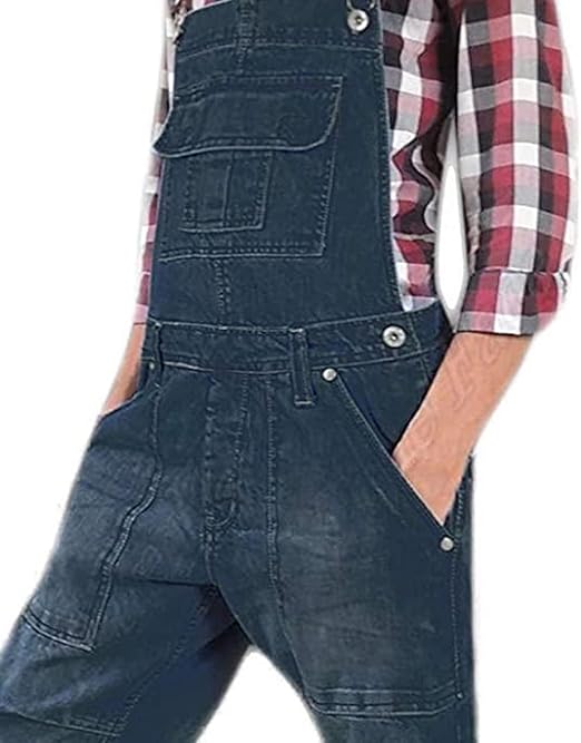 True Face Unisex Dungarees Denim Men Jumpsuit Women Onesie All in One Dark Wash Blue, Large