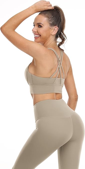 icyzone Sports Bras for Women Medium Impact Padded Strappy Workout Yoga Running Bra Top