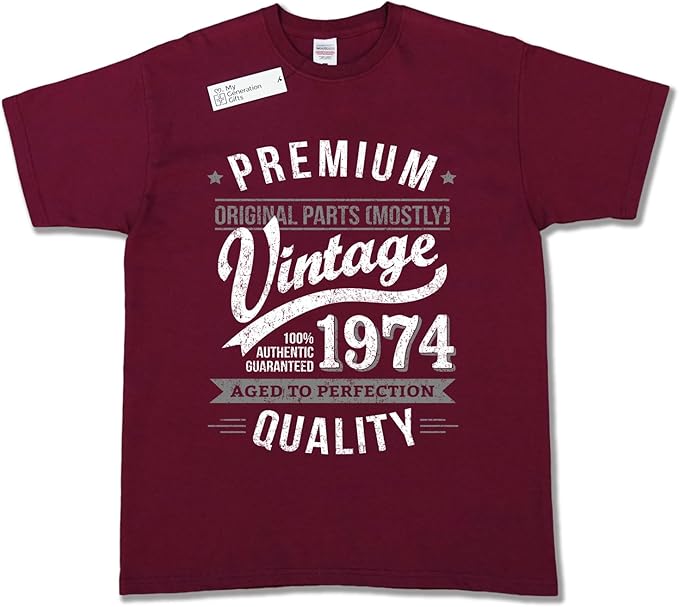 My Generation T-Shirts Vintage Year - Aged to Perfection - 50th Birthday Gift | Present Mens T-Shirt Burgundy L