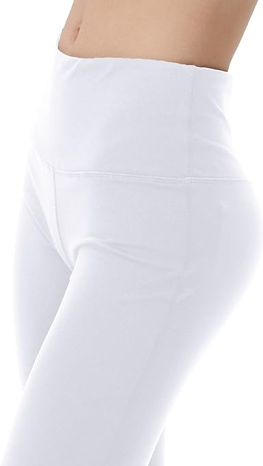 LaiEr Yoga Pants for Women Tummy Control Workout Bootleg Pants High Waist 4 Way Stretch Pants with Inner Pockets(White,L)