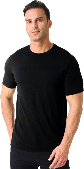Merino Protect 100% Merino Wool T Shirt Mens Odor Resistance Base Layer Lightweight Hiking Travel T-Shirt Soft Undershirt Black, XL