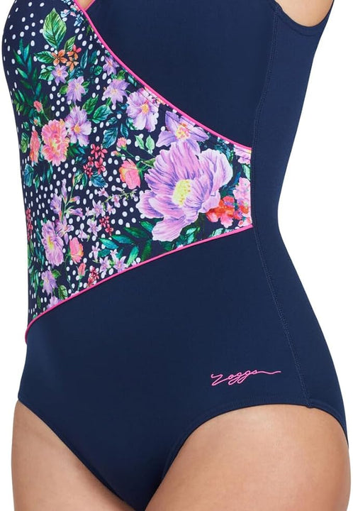 Zoggs Women's Wrap Front One Piece Swimsuit, Navy