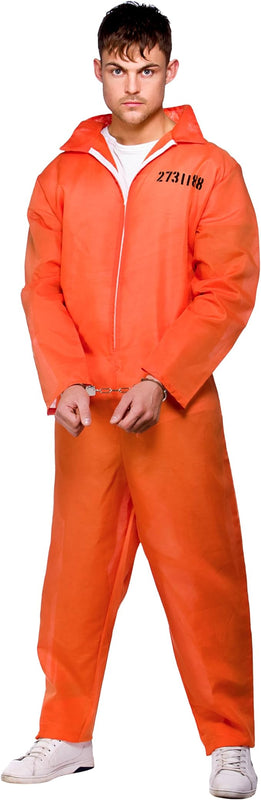 Wicked Costumes Men’s Orange Convict Fancy Dress Costume – X-Large