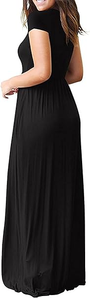 GRECERELLE Womens Maxi Dress Summer Casual Long Dresses for Ladies with Pockets (Black, L)