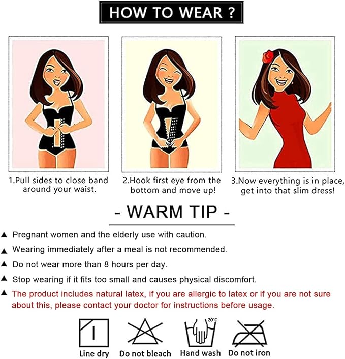 YIANNA Waist Trainer for Women Latex Underbust Waist Corsets Cincher Hourglass Body Shaper 4 Hooks, Black 25 Steed Bones, Medium