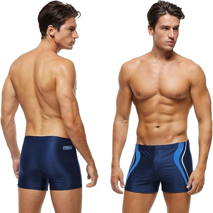 Arcweg Men's Swimming Trunks Shorts Sport Boxer Swimwear Boxers Underwear Drawstring Summer Beach Board Shorts Elastic Swimsuit Bottom Blue Stripe M(UK)