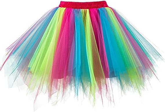 Ancokig Tulle Skirt for Women, Tutu, Adults, Dance Skirt, Carnival, Costumes, Rainbow, Large/X-Large