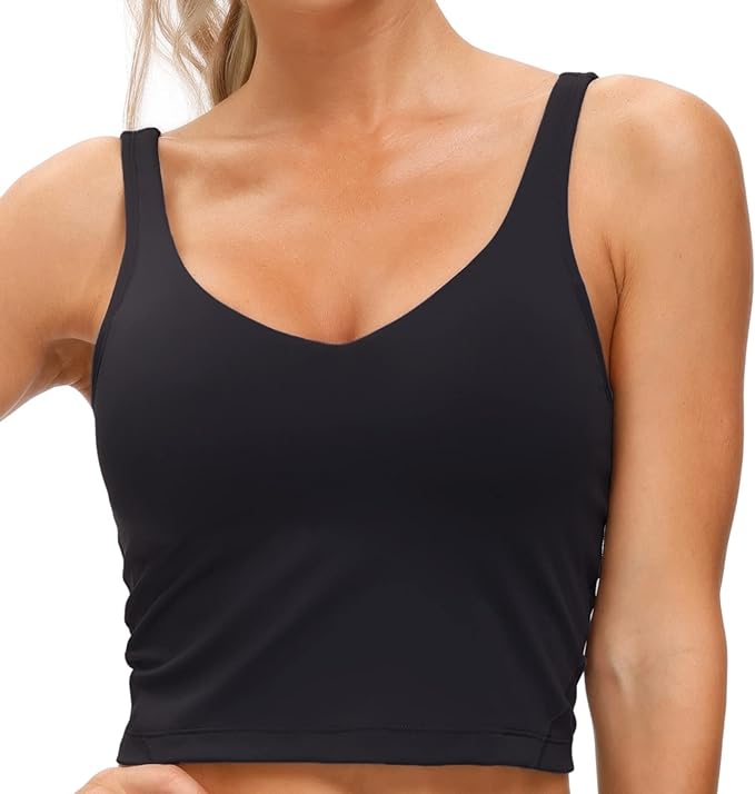 Women’s Longline Sports Bra Wirefree Padded Medium Support Yoga Bras Gym Running Workout Tank Tops - Black - M