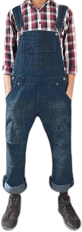 True Face Unisex Dungarees Denim Men Jumpsuit Women Onesie All in One Dark Wash Blue, Large