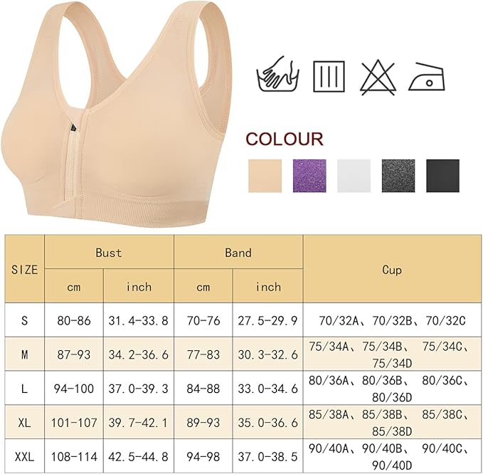 Tuopuda Women's Sports Bra Zip Front Comfy Post Surgery Bra High Impact Wireless Sports Running Bra Cross Back Support Bra with Removable Pads Yoga Bra for Workout Fitness, L