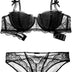 Bluewhalebaby Women's Underwire Push up Demi Balconette Bra and Knickers Set Lace Lingerie Sets Black 36C