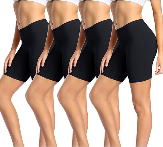 wirarpa Ladies Anti Chafing Shorts Womens Boxers Underwear Cotton Cycling Shorts Leggings for Under Dresses 4 Pack Black, Size L
