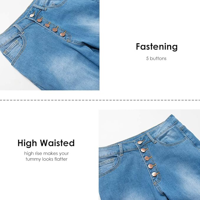 ECUPPER Womens Jeans High Waist Skinny Fit Stretch Jeans Denim Trousers with Pockets Light Blue 3XL