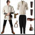 PLULON 9 Pcs Mens Renaissance Faire Costume V-neck Shirts Pants Medieval Knight Costume with Renaissance Accessories for Dress Up Halloween, XL, Beige