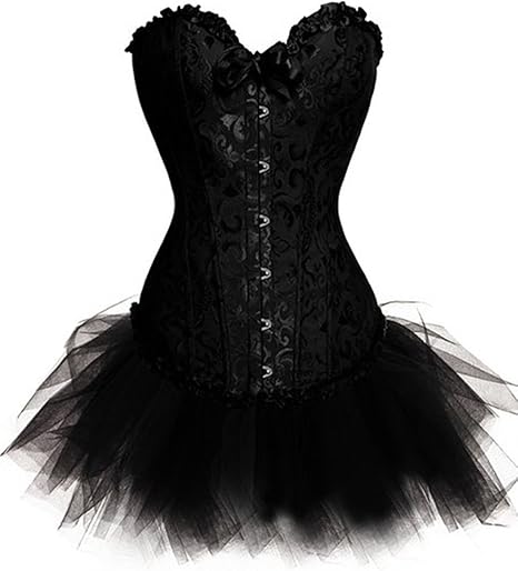 KUOSE Women's Plus Size Lingerie Burlesque Corset with Tutu Skirt Halloween Outfit Sets Black, 4XL