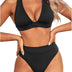 Yonique High Waisted Thong Bikini Set Two Piece Swimsuit High Cut Bikini V Neck Bathing Suit, Black, Large