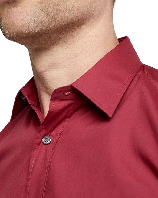 Double TWO Men's Long Sleeve Plain Formal Shirt Non Iron Classic Fit Business Dress Shirt