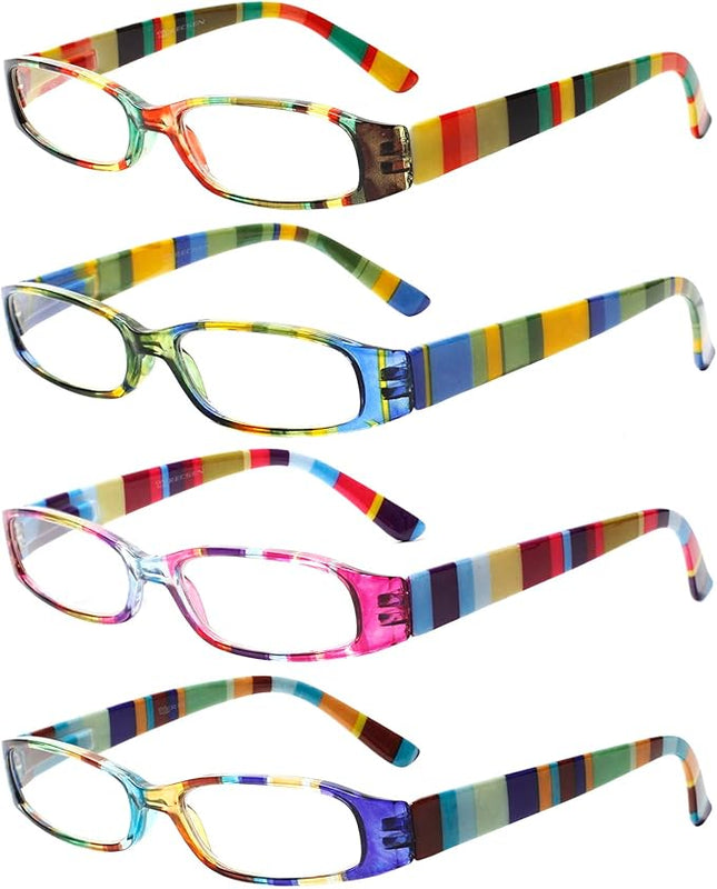 Kerecsen Women's Reading Glasses 4 Pairs Ladies Fashion Spring Hinge Readers (4 Pack Mix Color-2, 0.50, Diopter)