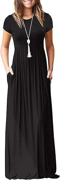 GRECERELLE Womens Maxi Dress Summer Casual Long Dresses for Ladies with Pockets (Black, L)