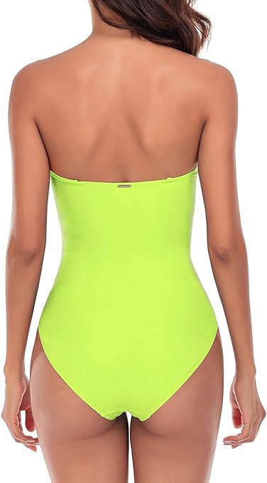RELLECIGA Women's Tummy Control Swimwear Strapless One Piece Swimsuit for Women, Neon Green, Large (R7013-403L)