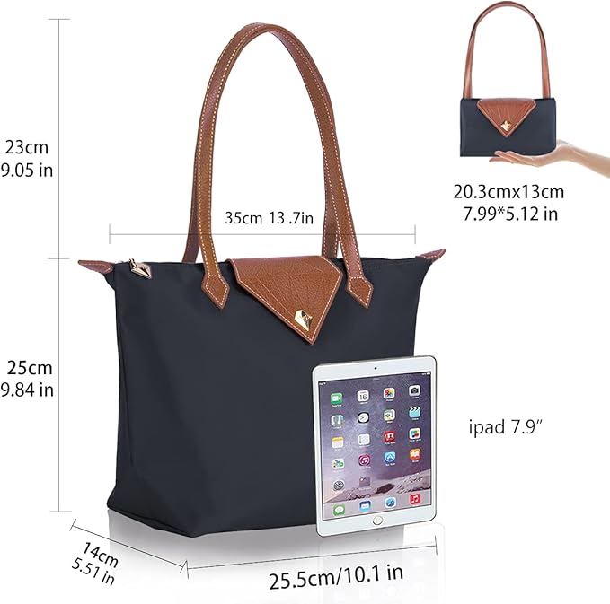 BOJLY Tote Bags for Women Stylish Waterproof Nylon Ladies Shoulder Bag Top Handle Handbag Folding Beach Travel Bag for Work,Shopping, School Deep Grey, L
