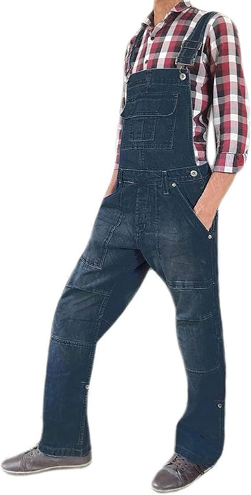 True Face Unisex Dungarees Denim Men Jumpsuit Women Onesie All in One Dark Wash Blue, Large